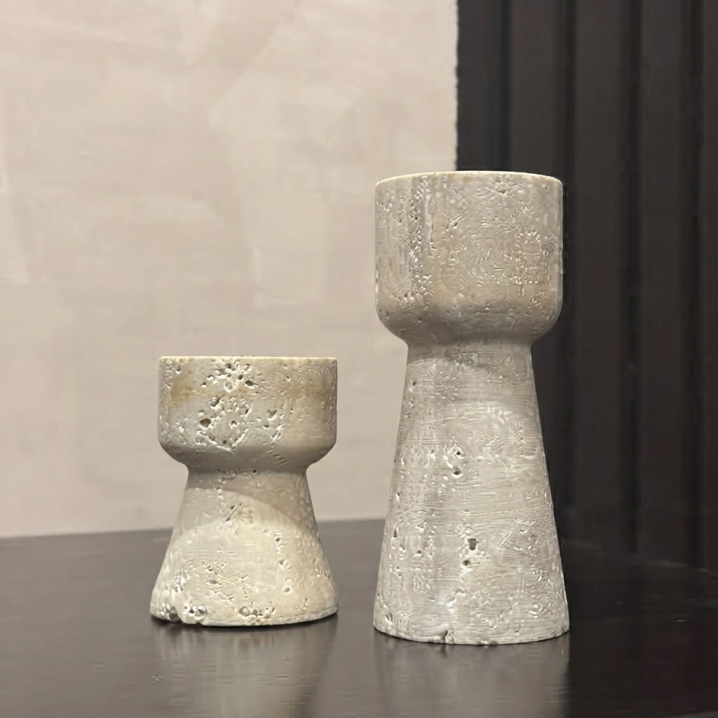 Travertine Hourglass Candle Holders (Set of 2)