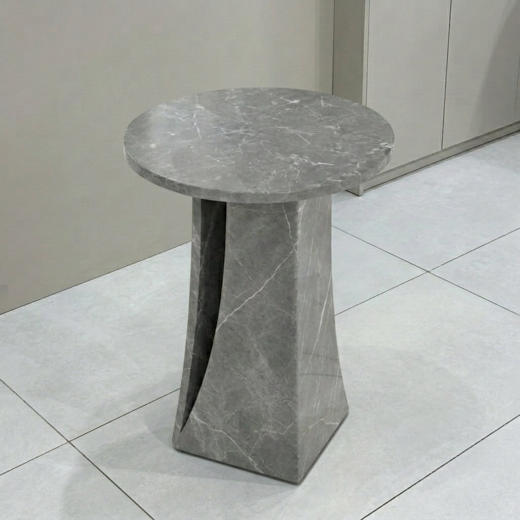 Marwood V-Leg Sculptural Round Marble Side Table