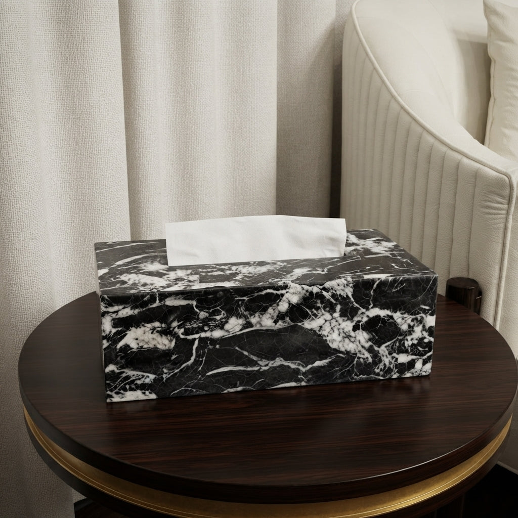 Nero Marquina Marble Tissue Box