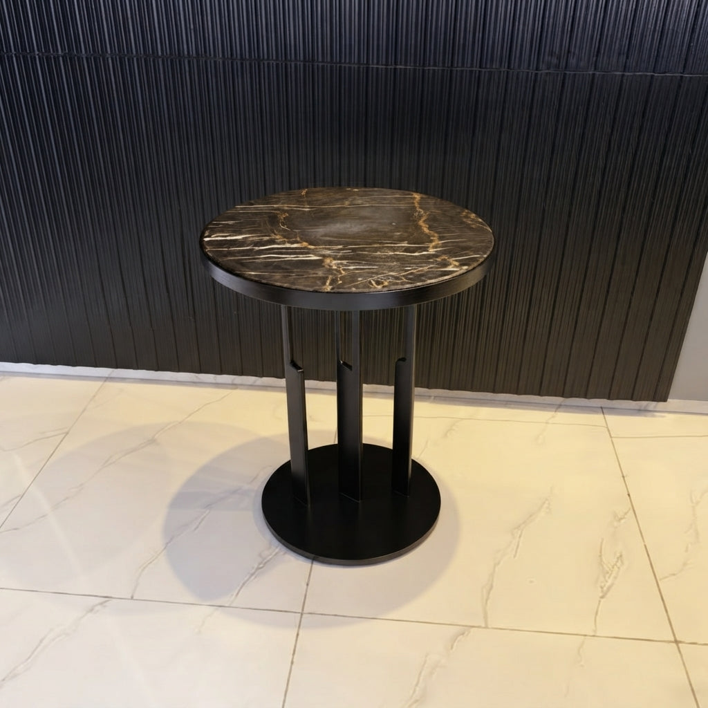 Marwood Fluted Pedestal Marble & Metal Side Table (Set of 2)