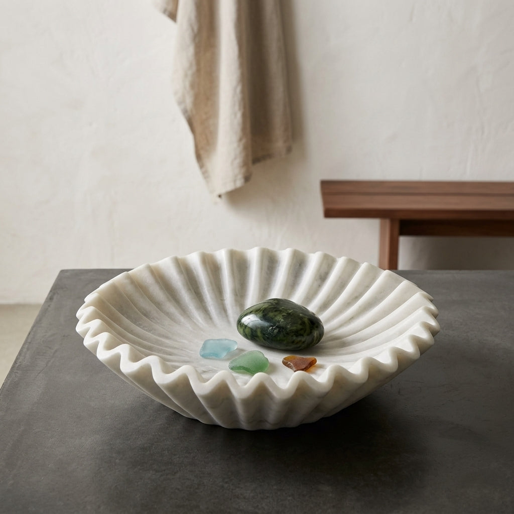 Sculpted Fluted White Marble Bowl