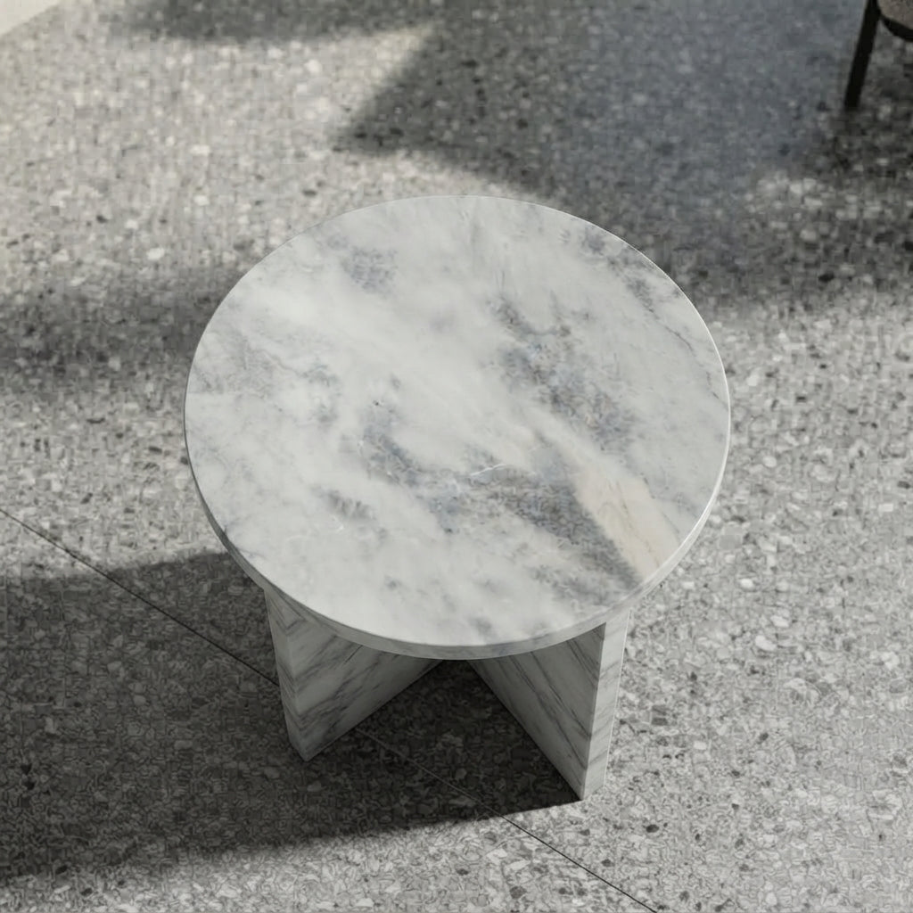 Architectural X-Base Round Marble Side Table