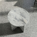 Architectural X-Base Round Marble Side Table