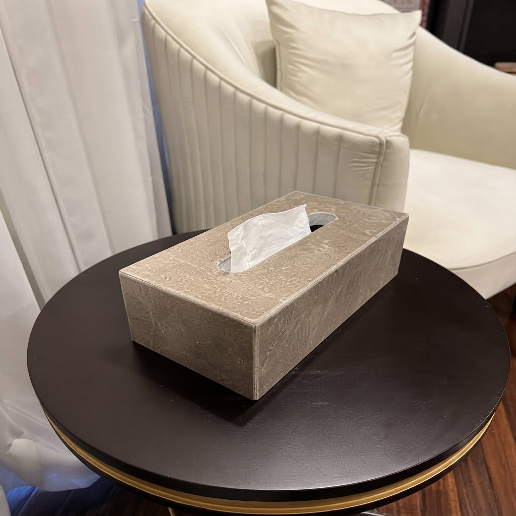 Riverstone Taupe Marble Tissue Box
