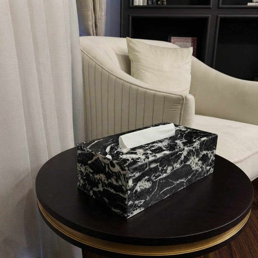 Nero Marquina Marble Tissue Box