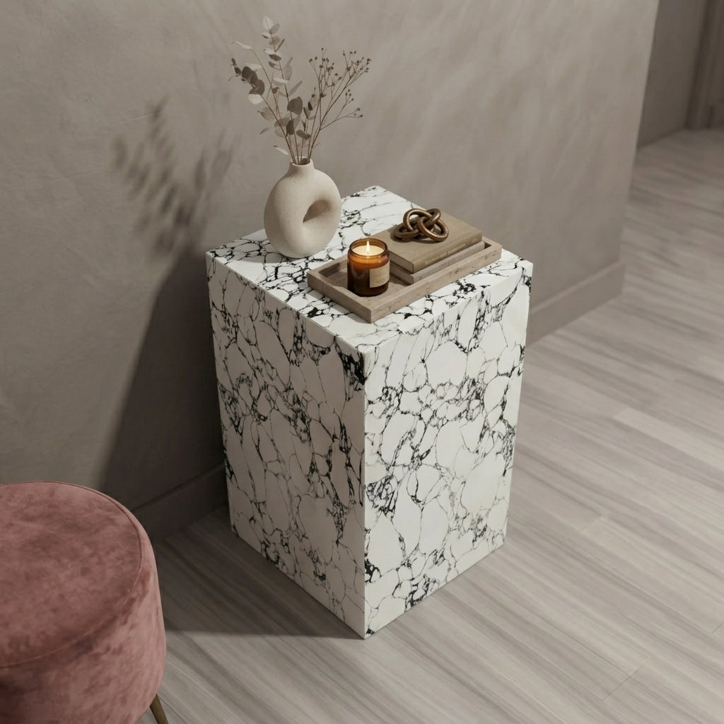 Block Marble Pedestal Plinth Side Table
