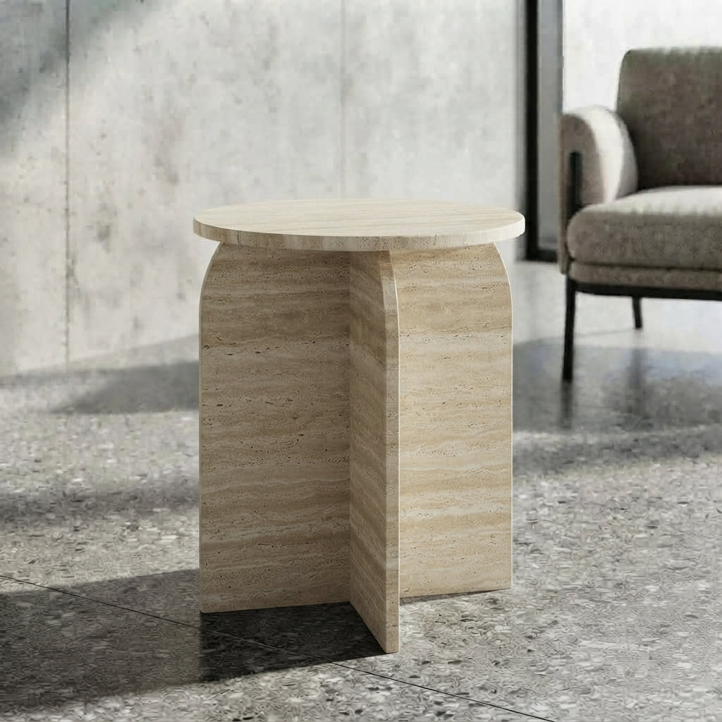Architectural X-Base Round Marble Side Table
