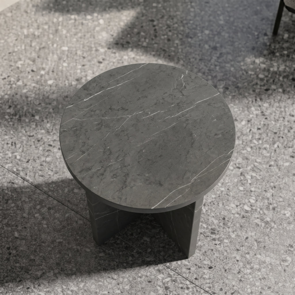 Architectural X-Base Round Marble Side Table