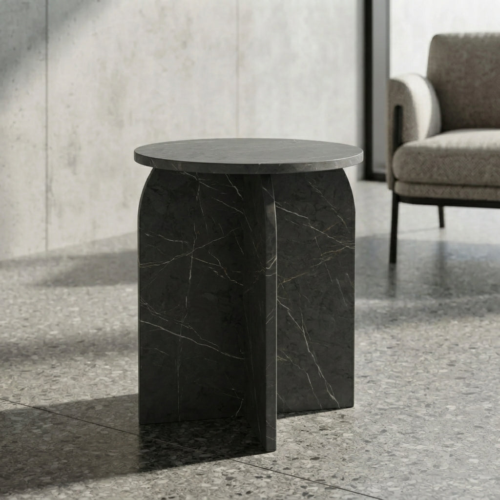 Architectural X-Base Round Marble Side Table