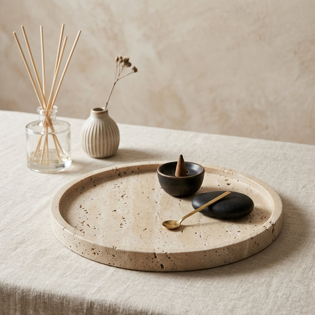 Natural Travertine Round Accent Tray