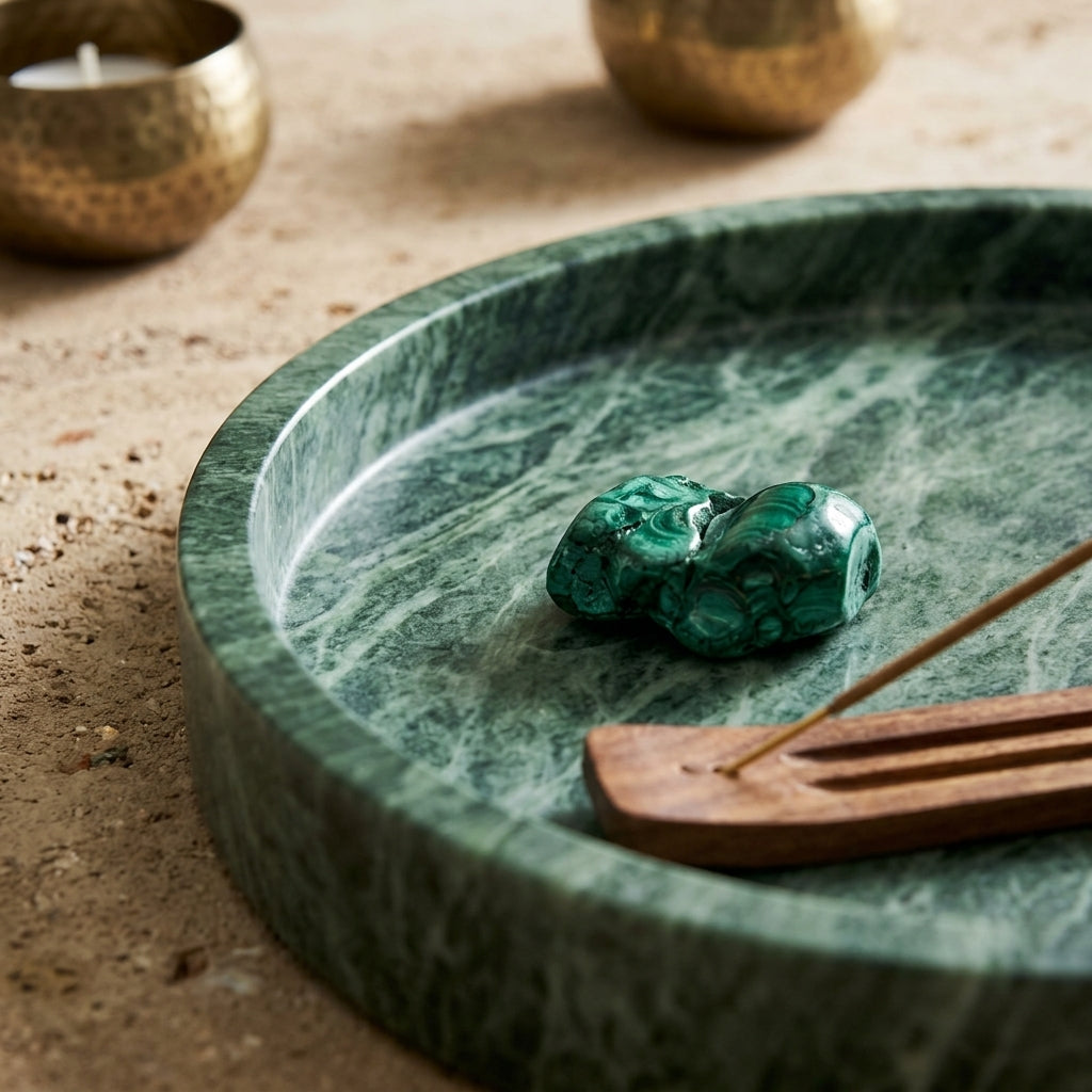 Verdant Forest Marble Round Accent Tray