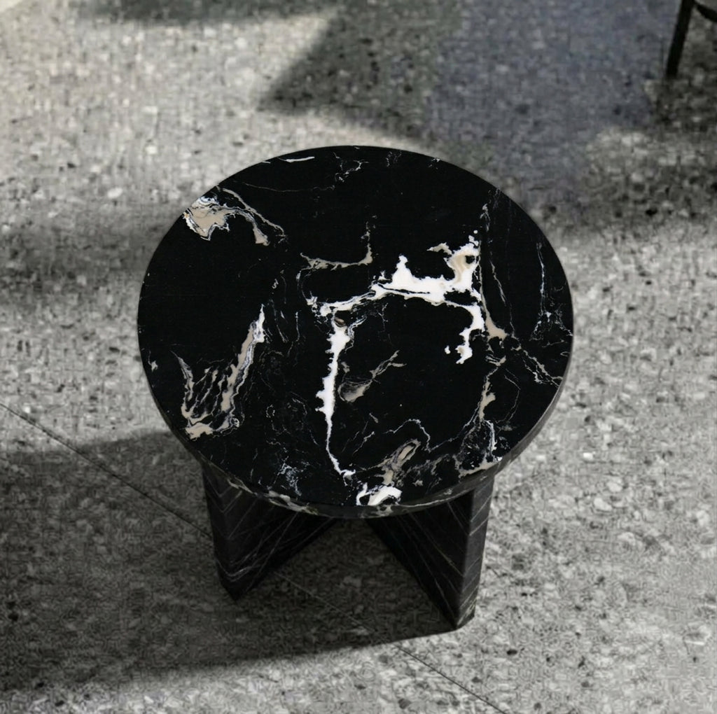 Architectural X-Base Round Marble Side Table