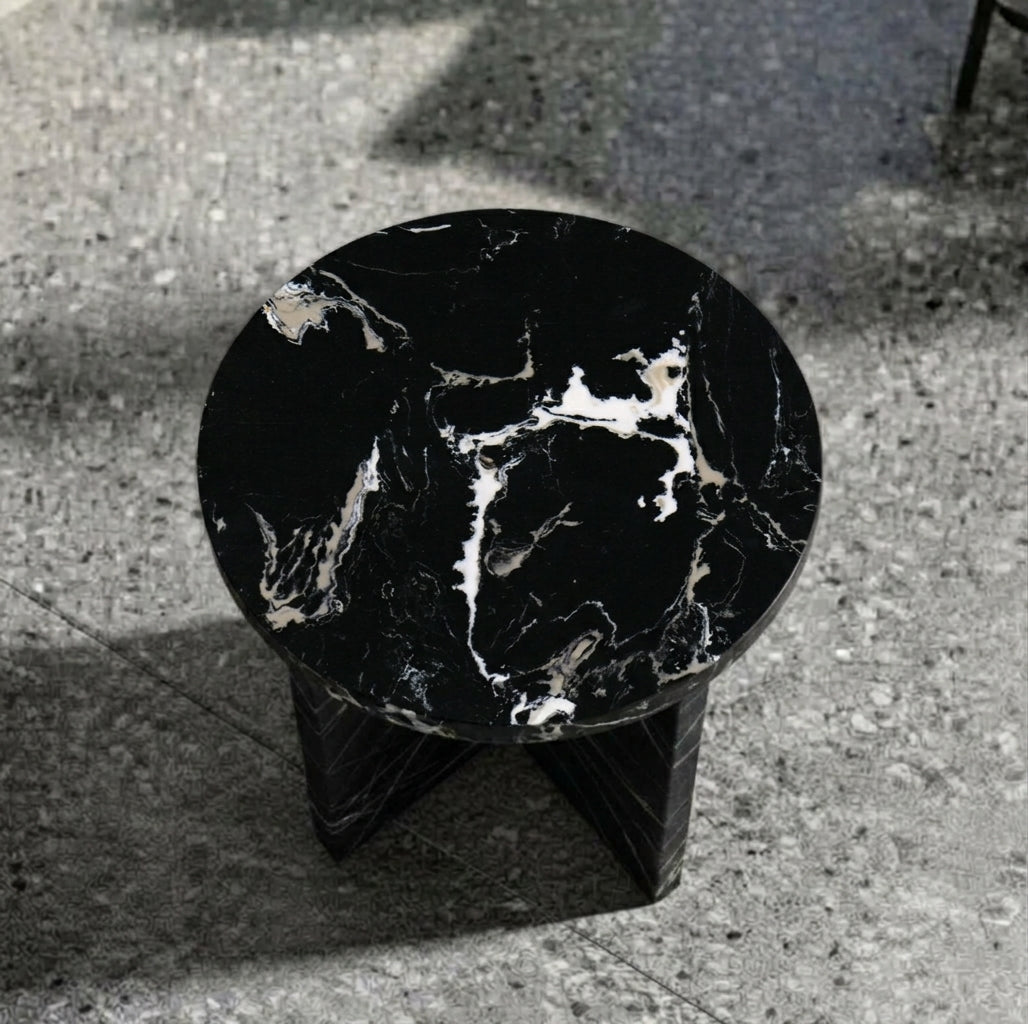 Architectural X-Base Round Marble Side Table