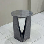 Marwood V-Leg Sculptural Round Marble Side Table