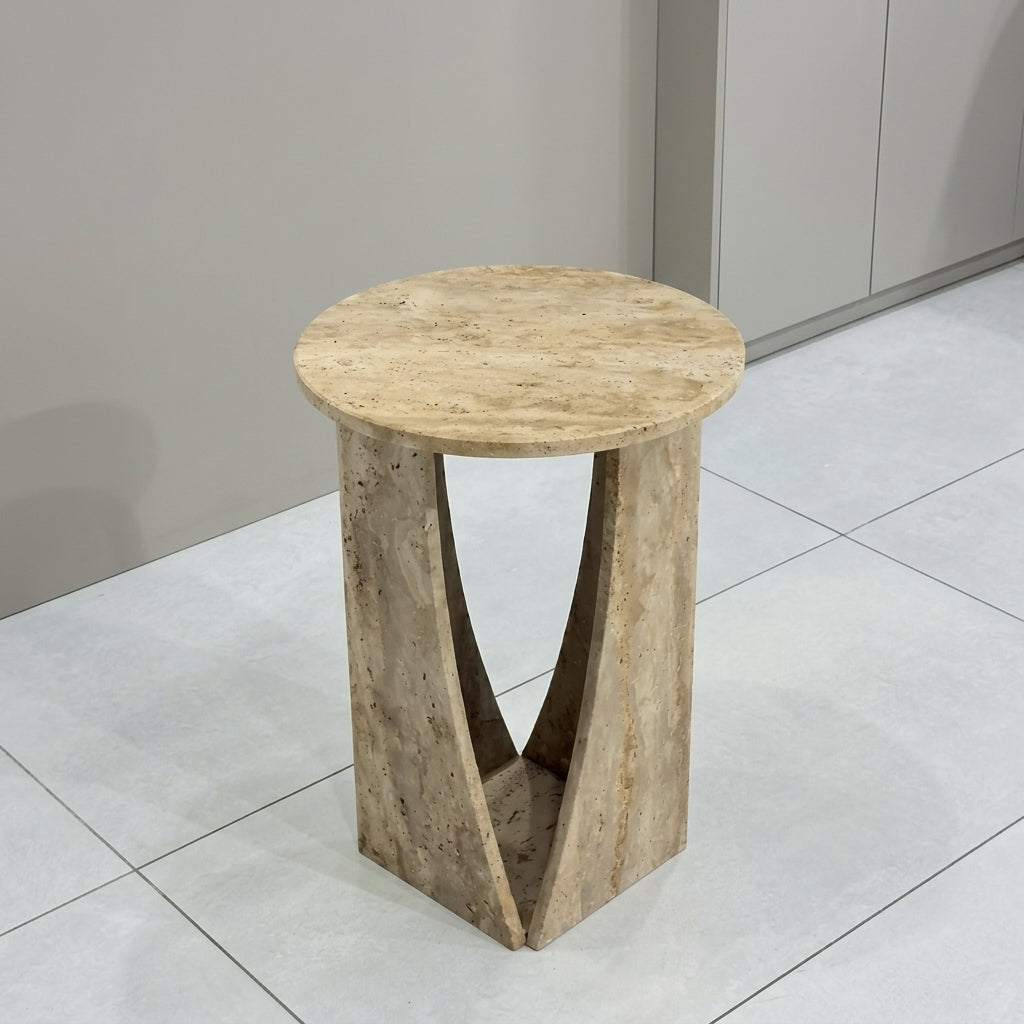 Marwood V-Leg Sculptural Round Marble Side Table