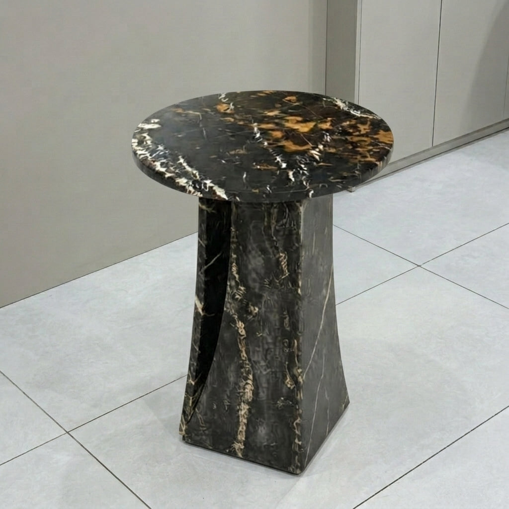 Marwood V-Leg Sculptural Round Marble Side Table