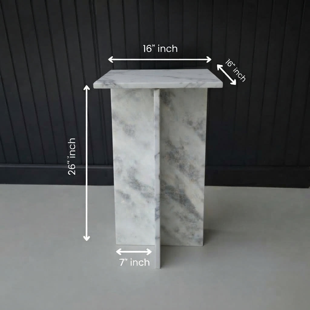 Marwood Architectural T-Base Square Marble Side Table
