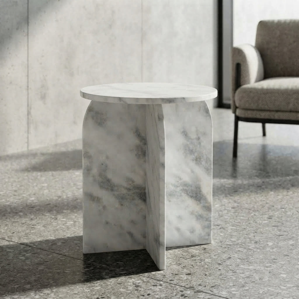 Architectural X-Base Round Marble Side Table