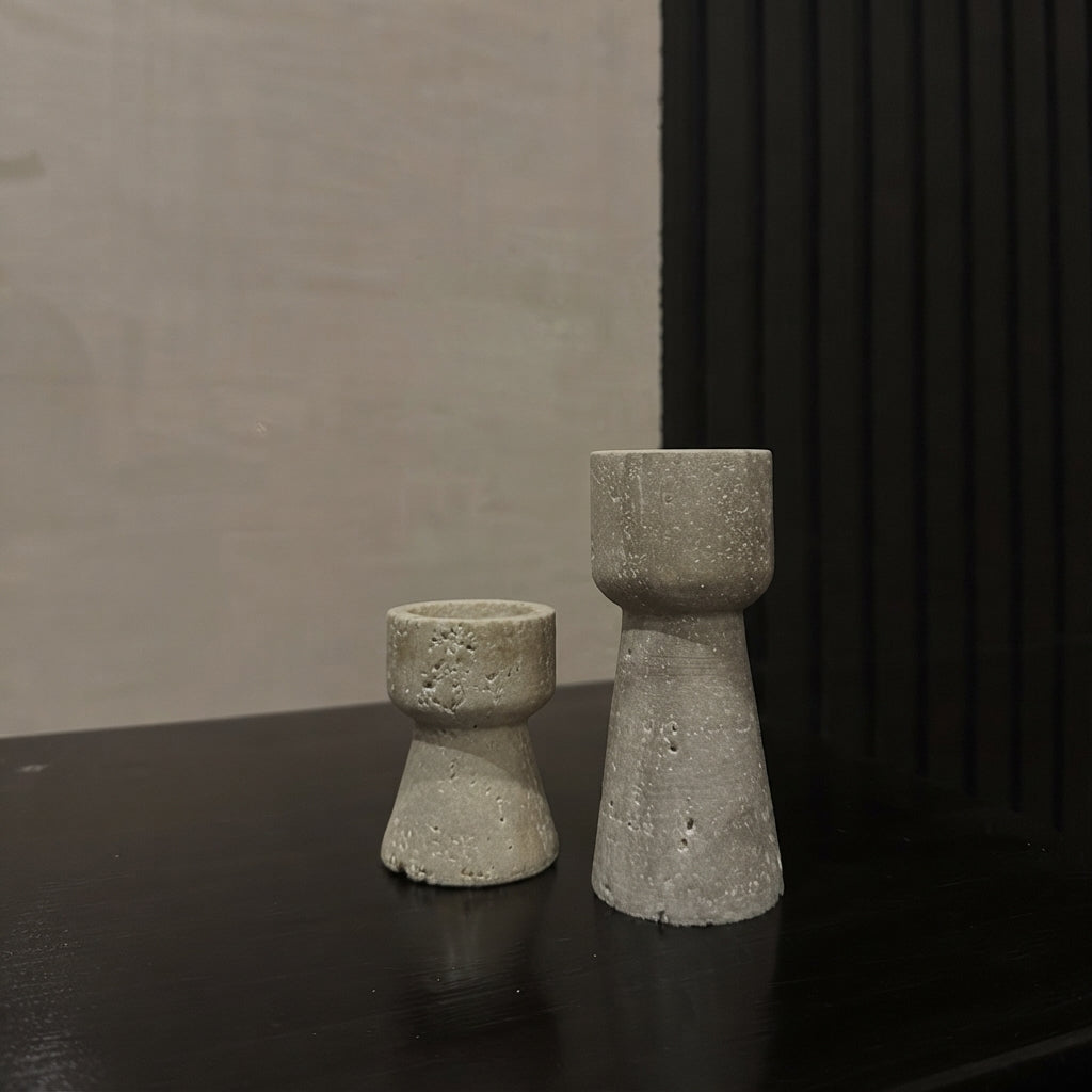 Travertine Hourglass Candle Holders (Set of 2)