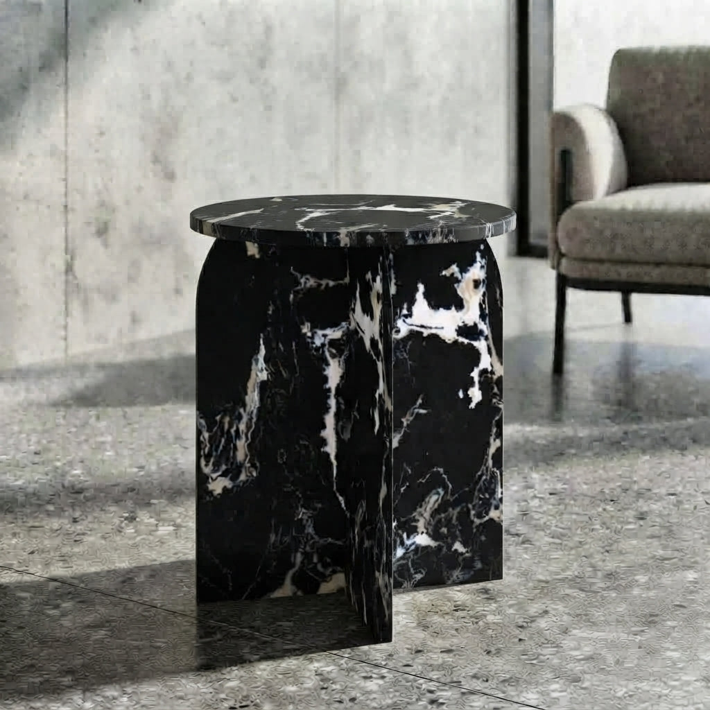 Architectural X-Base Round Marble Side Table