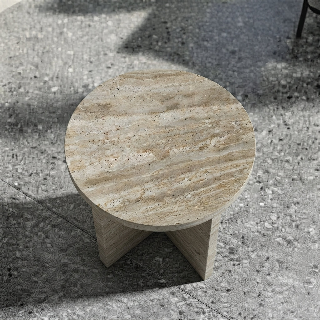 Architectural X-Base Round Marble Side Table