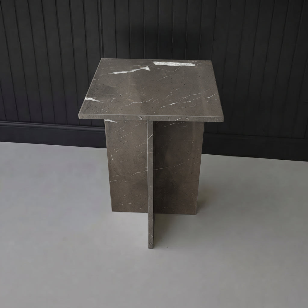 Marwood Architectural T-Base Square Marble Side Table