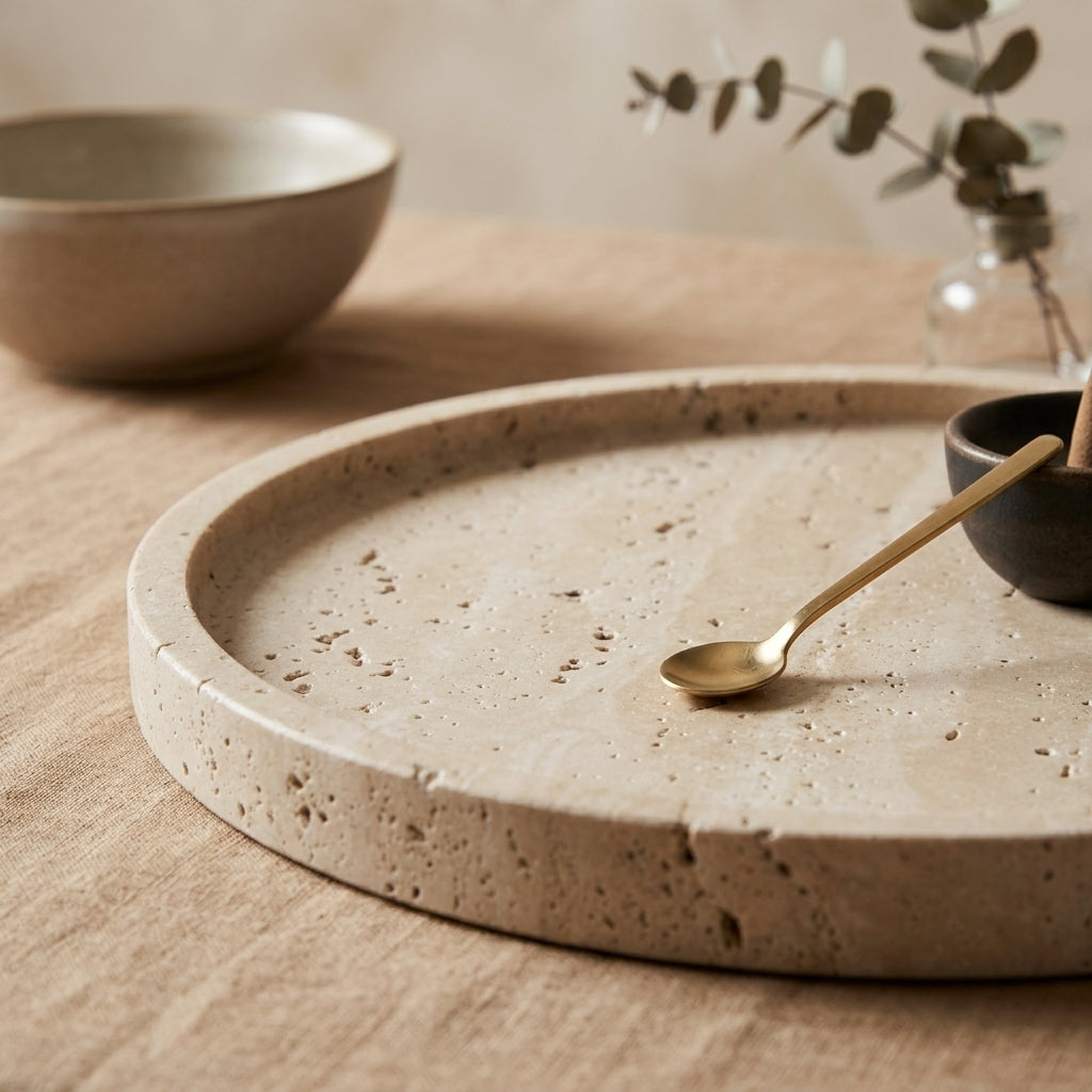 Natural Travertine Round Accent Tray