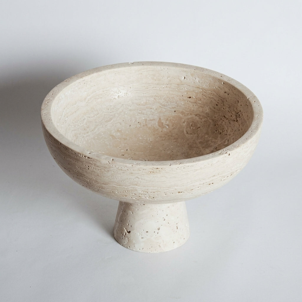 Handcrafted Organic Travertine Pedestal Vessel