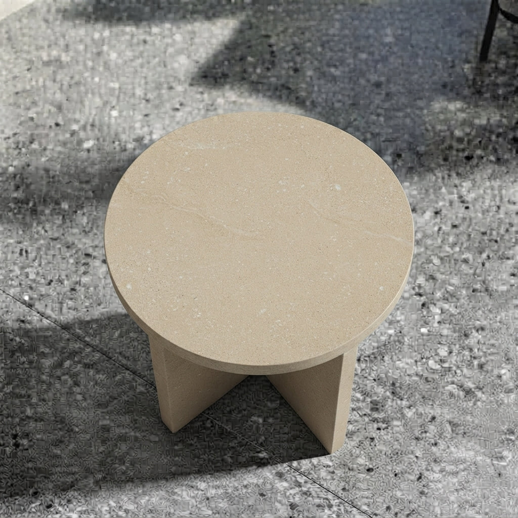 Architectural X-Base Round Marble Side Table