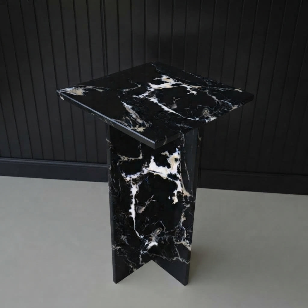 Marwood Architectural T-Base Square Marble Side Table
