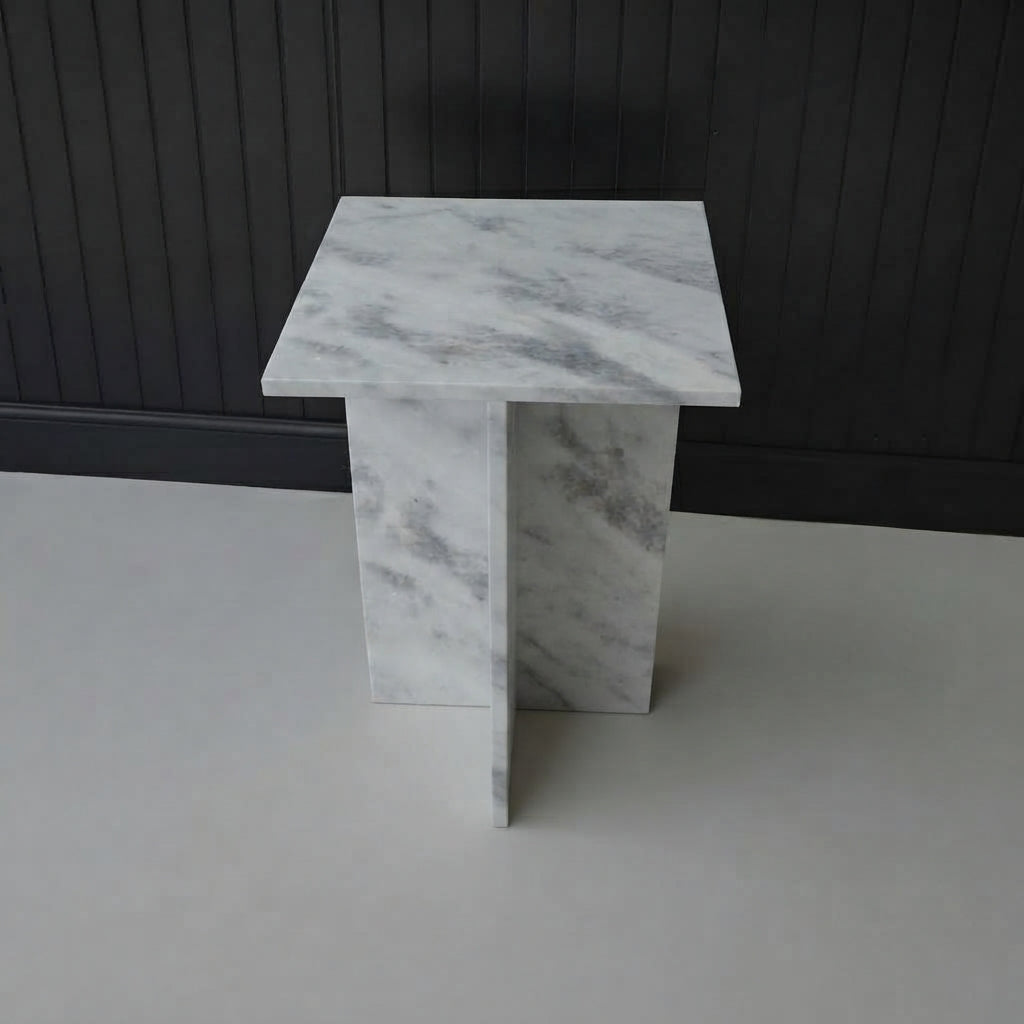 Marwood Architectural T-Base Square Marble Side Table