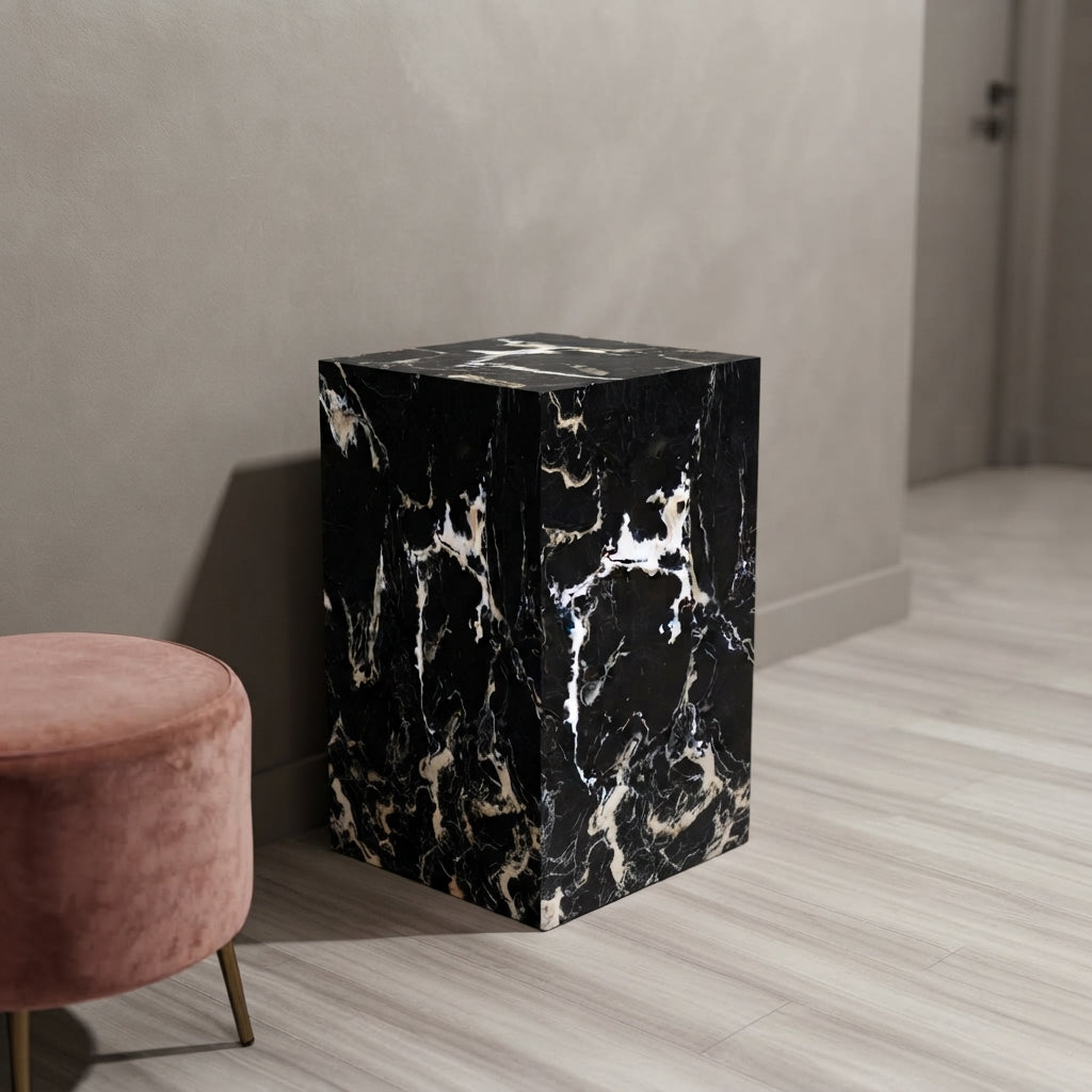 Block Marble Pedestal Plinth Side Table