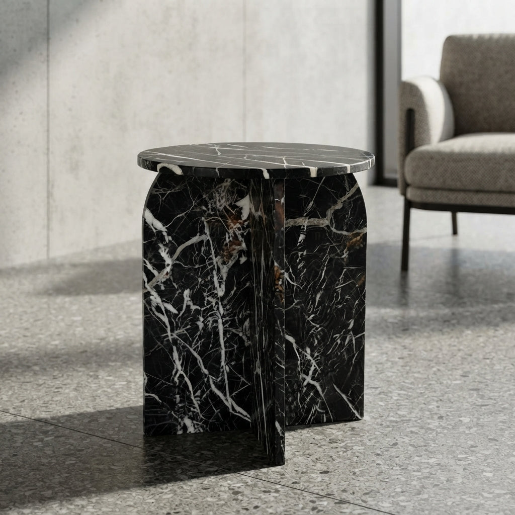 Architectural X-Base Round Marble Side Table