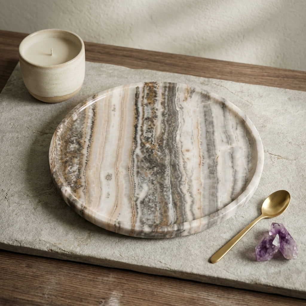 Earth & Vein Round Onyx Vanity Tray