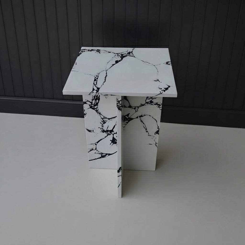 Marwood Architectural T-Base Square Marble Side Table