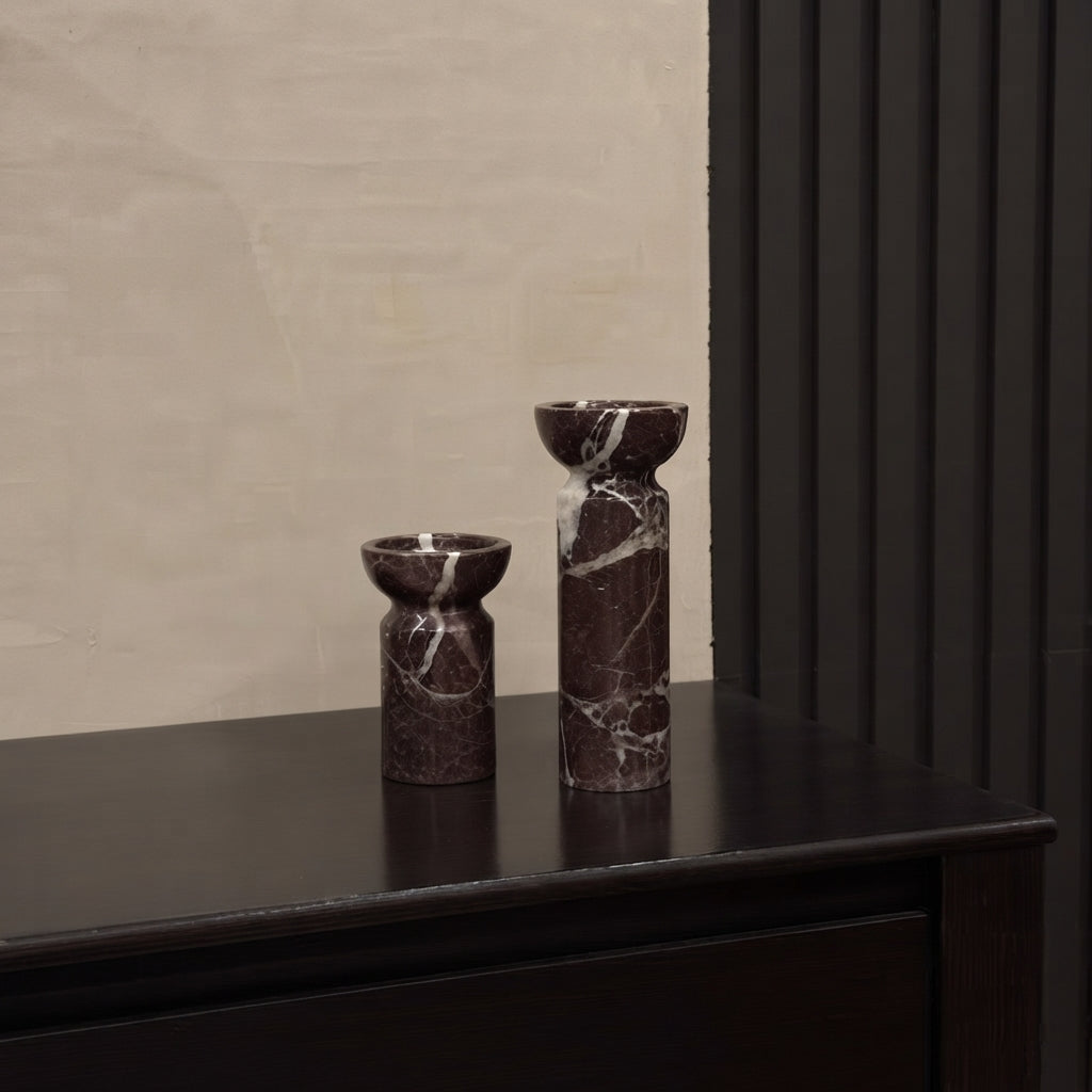 Marble Pedestal Candle Holders (Set of 2)