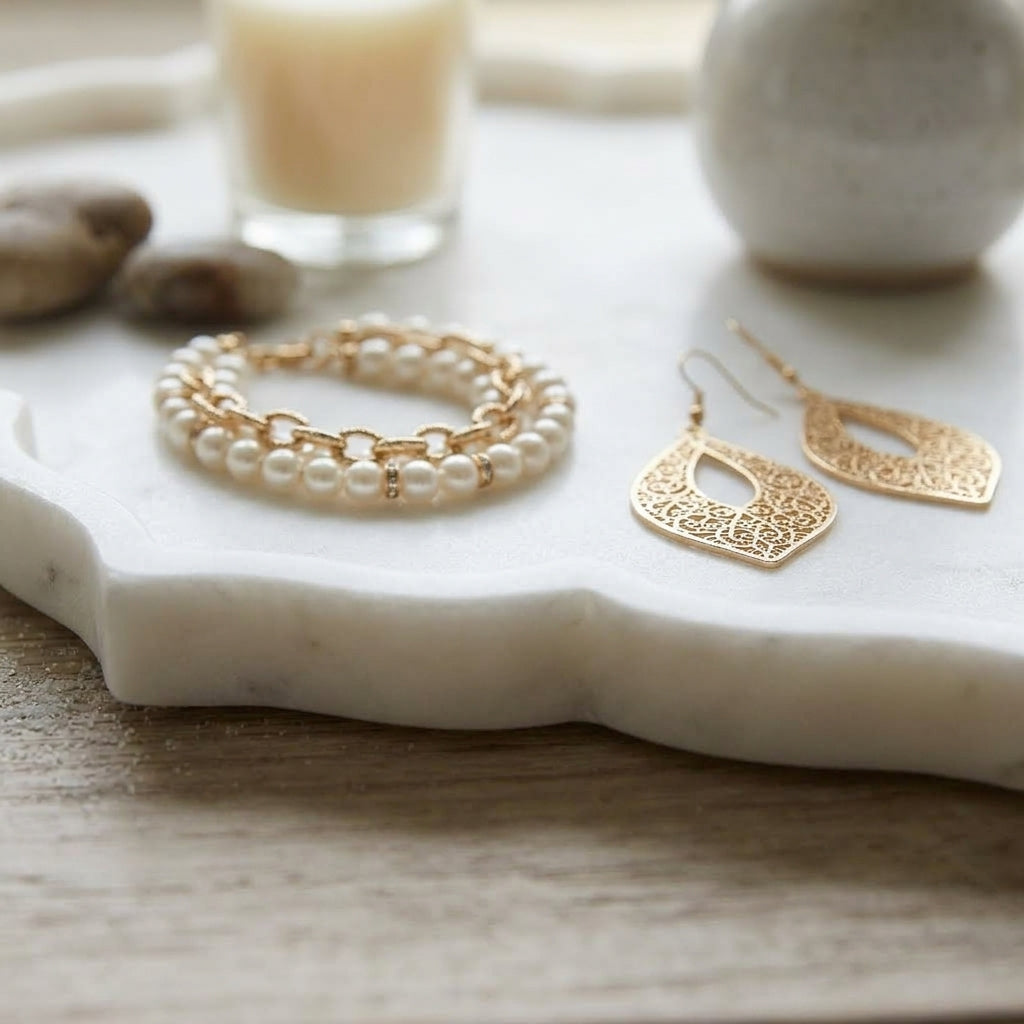 Artisan Petal-Edge White Marble Decorative Plate