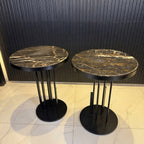 Marwood Fluted Pedestal Marble & Metal Side Table (Set of 2)