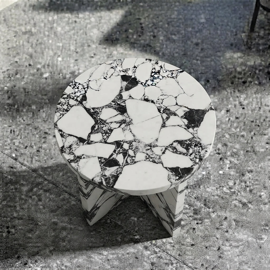 Architectural X-Base Round Marble Side Table