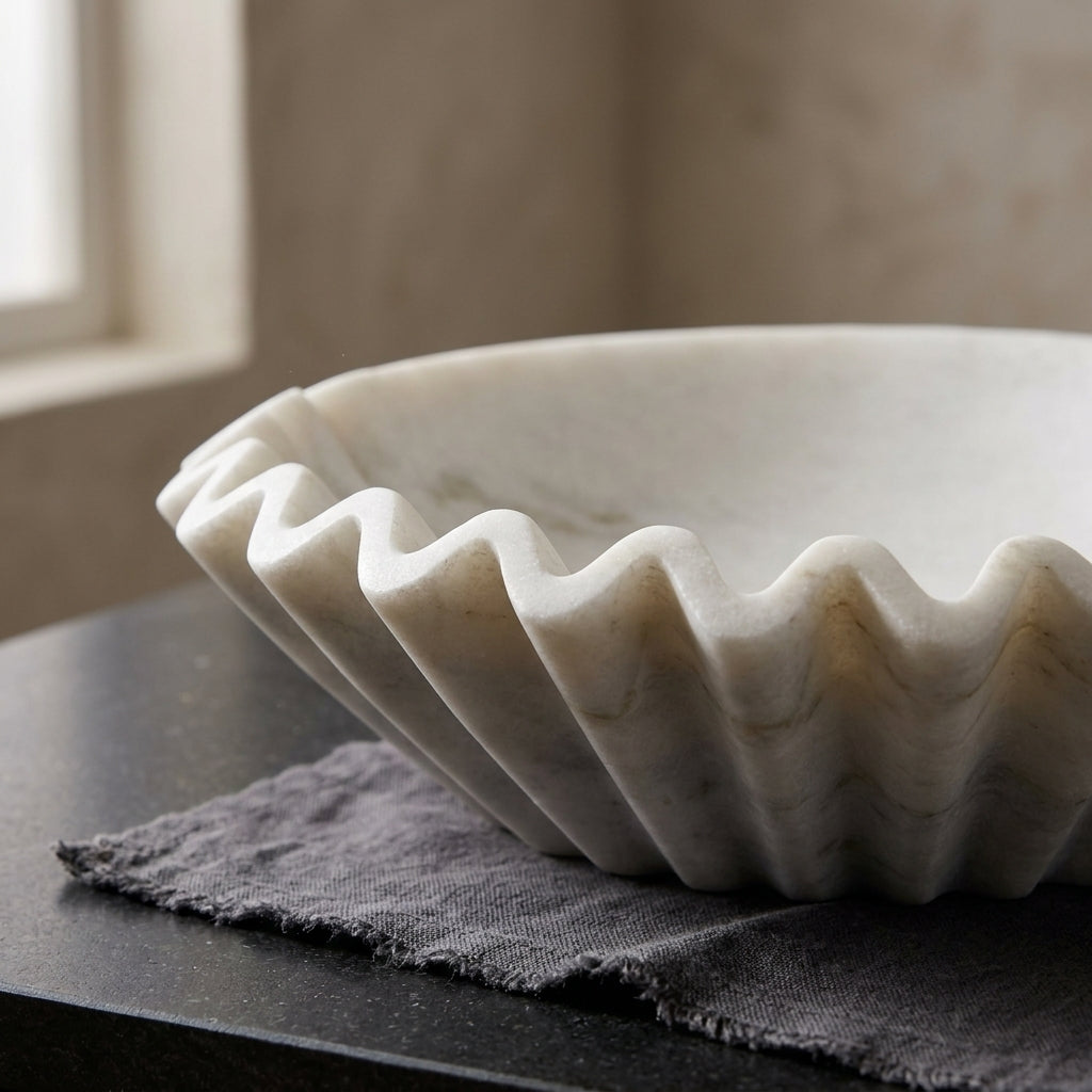 Sculpted Fluted White Marble Bowl
