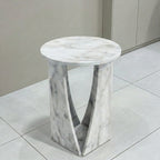 Marwood V-Leg Sculptural Round Marble Side Table