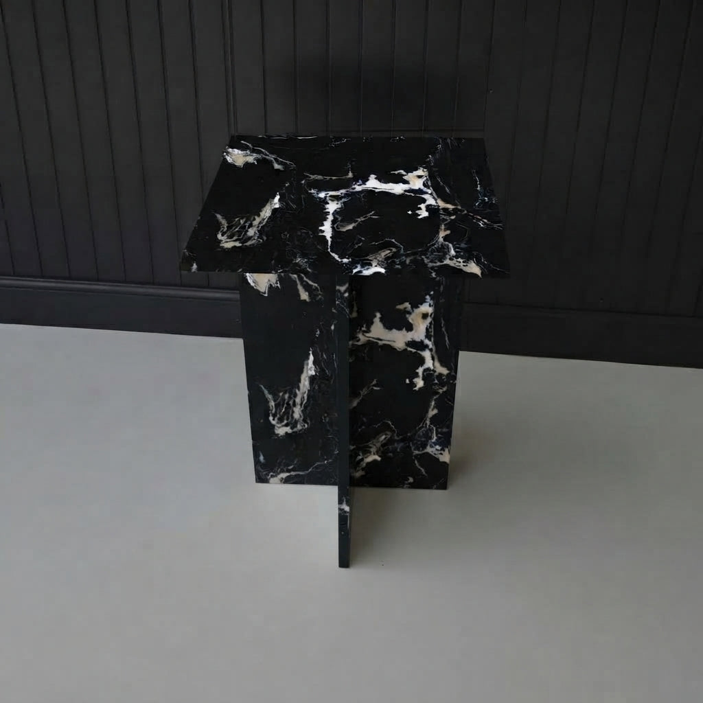 Marwood Architectural T-Base Square Marble Side Table