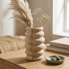 Undulating Travertine Ceramic-Style Flower Vase