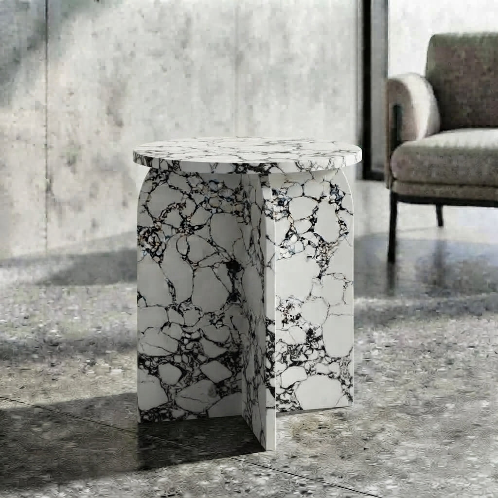 Architectural X-Base Round Marble Side Table