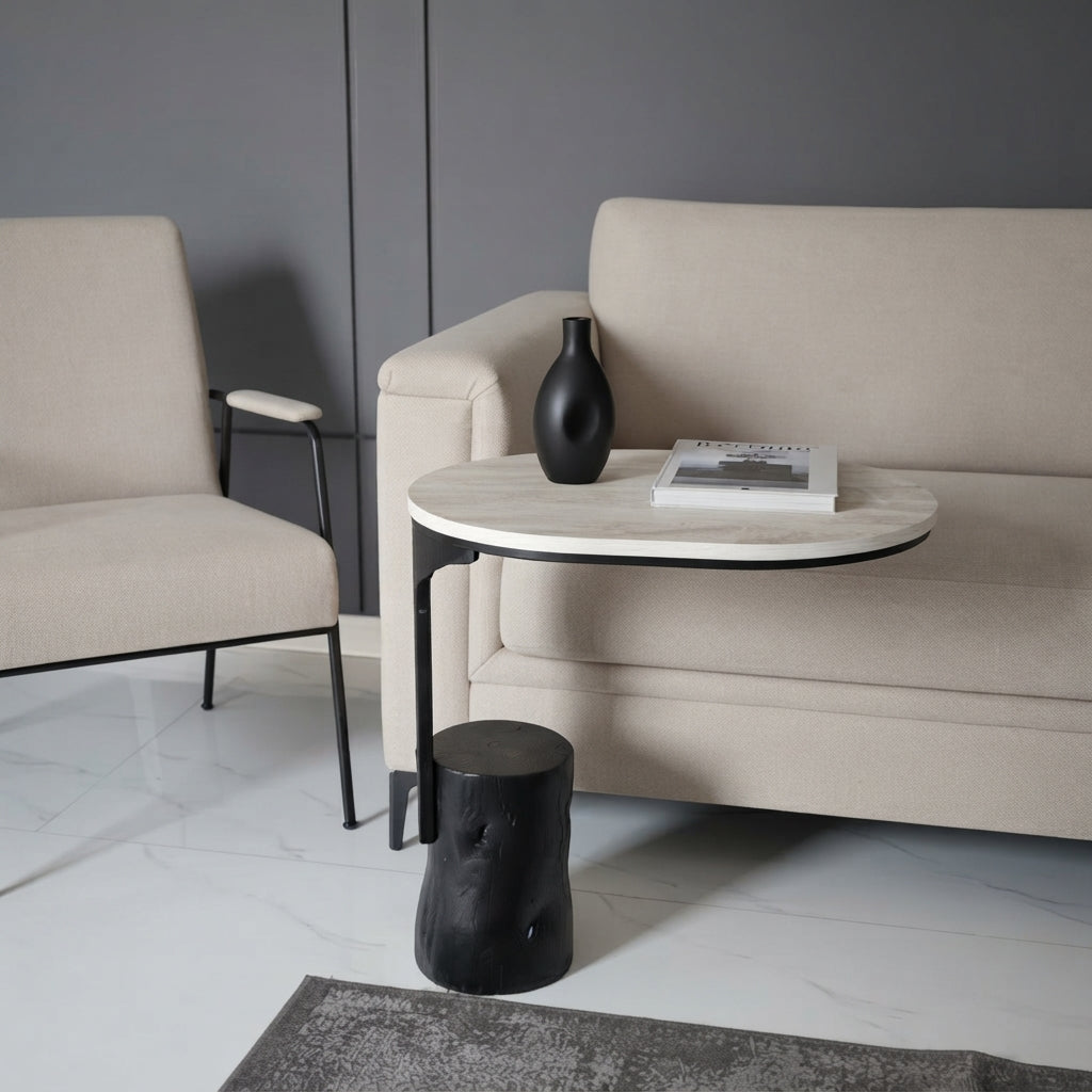 Modern C-Shape Wooden Accent Side Table