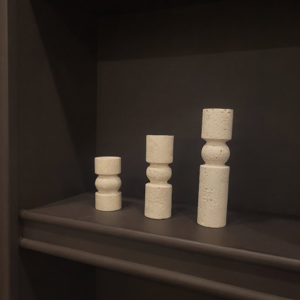 Travertine Sculptural Candle Holders (Set of 3)