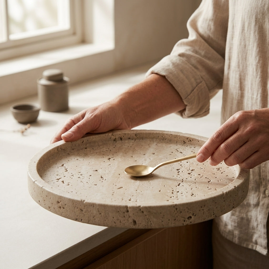 Natural Travertine Round Accent Tray