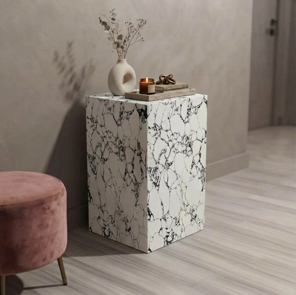 Block Marble Pedestal Plinth Side Table