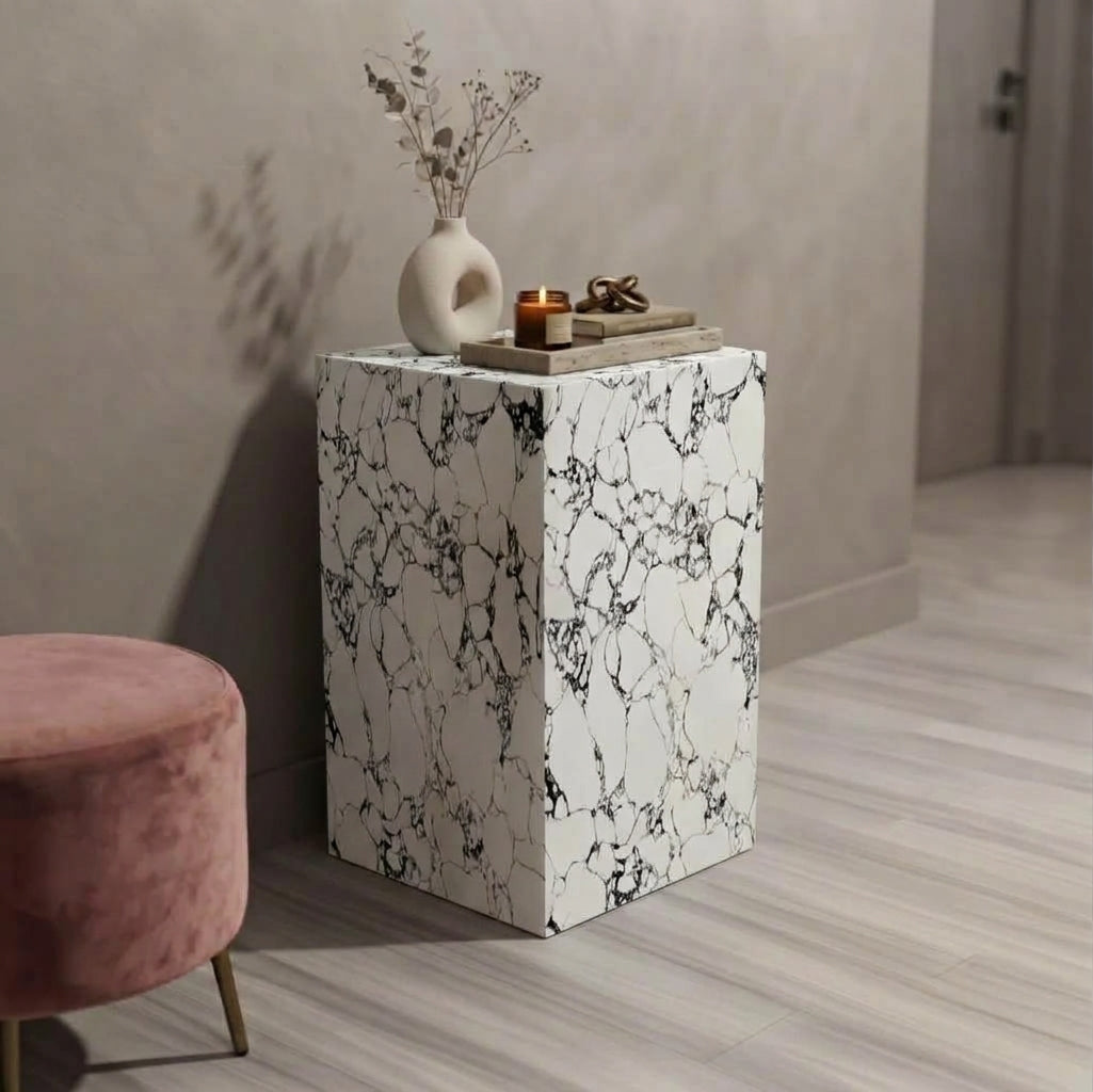 Block Marble Pedestal Plinth Side Table