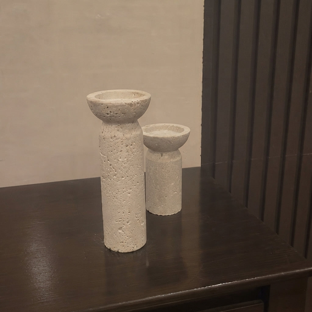 Travertine Pedestal Candle Holders (Set of 2)